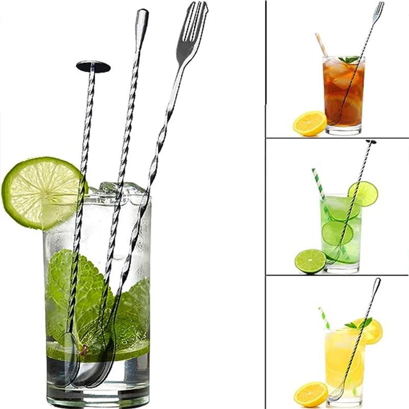 Stainless Steel Bar Cocktail Stirrer Mixing SpoonThread Bar Spoon Cocktail Stirring Bartending BarTool Wine Accessories