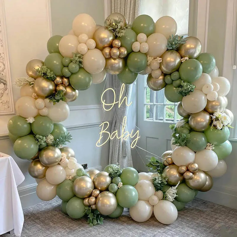 

147pcs Chrome Metal Gold Mix Vintage Avocado Green White Balloon Garland Kit For Wedding Decoration Birthday Party Baby Shower