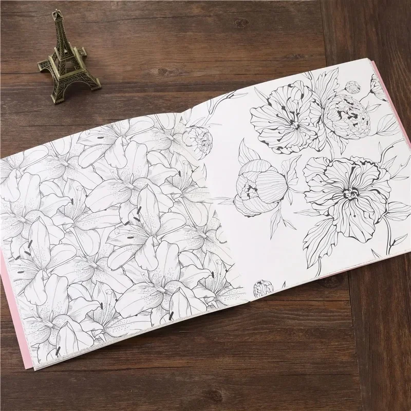 Livre de coloriage de jardin de fleurs coréennes pour adultes, 80 Liberty, peinture graffiti, dessin souligné de la veille de Charleroi, plante Decompressi, cour, 25x25cm