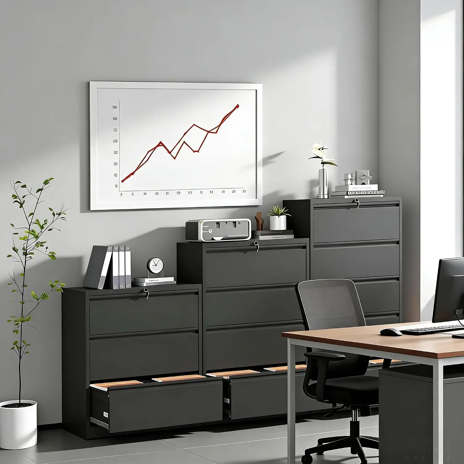 4-Drawer Lateral File Cabinet with Lock, Heavy Duty Steel Storage for Home Office, 36