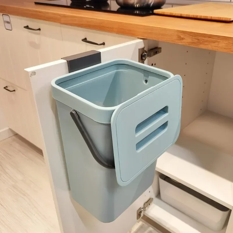 3L/5L Simple No Drilling Kitchen Cabinet Hanging Garbage Bin Large Household with Lid Wall Mounted Bathroom Garbage Bin