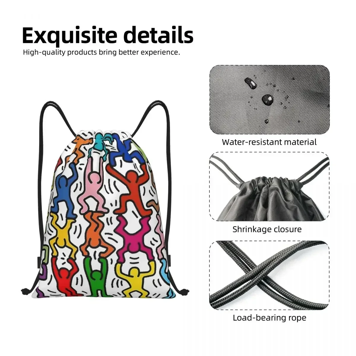 Pop Human Art Drawstring Backpack Bags Men Women Lightweight  Graffiti Haring Keiths Gym Sports Sackpack Sacks for Yoga