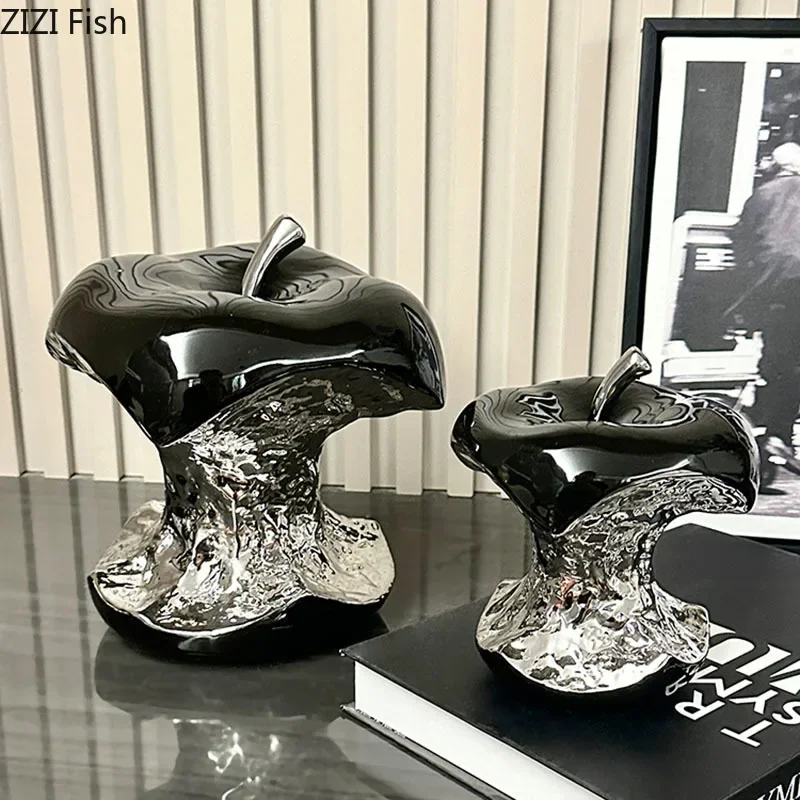 

A Gnawed Apple Artworks Silver-plated Fruits Statue Desk Decoration Ornaments Ceramic Crafts Sculpture Room Aesthetic Decor