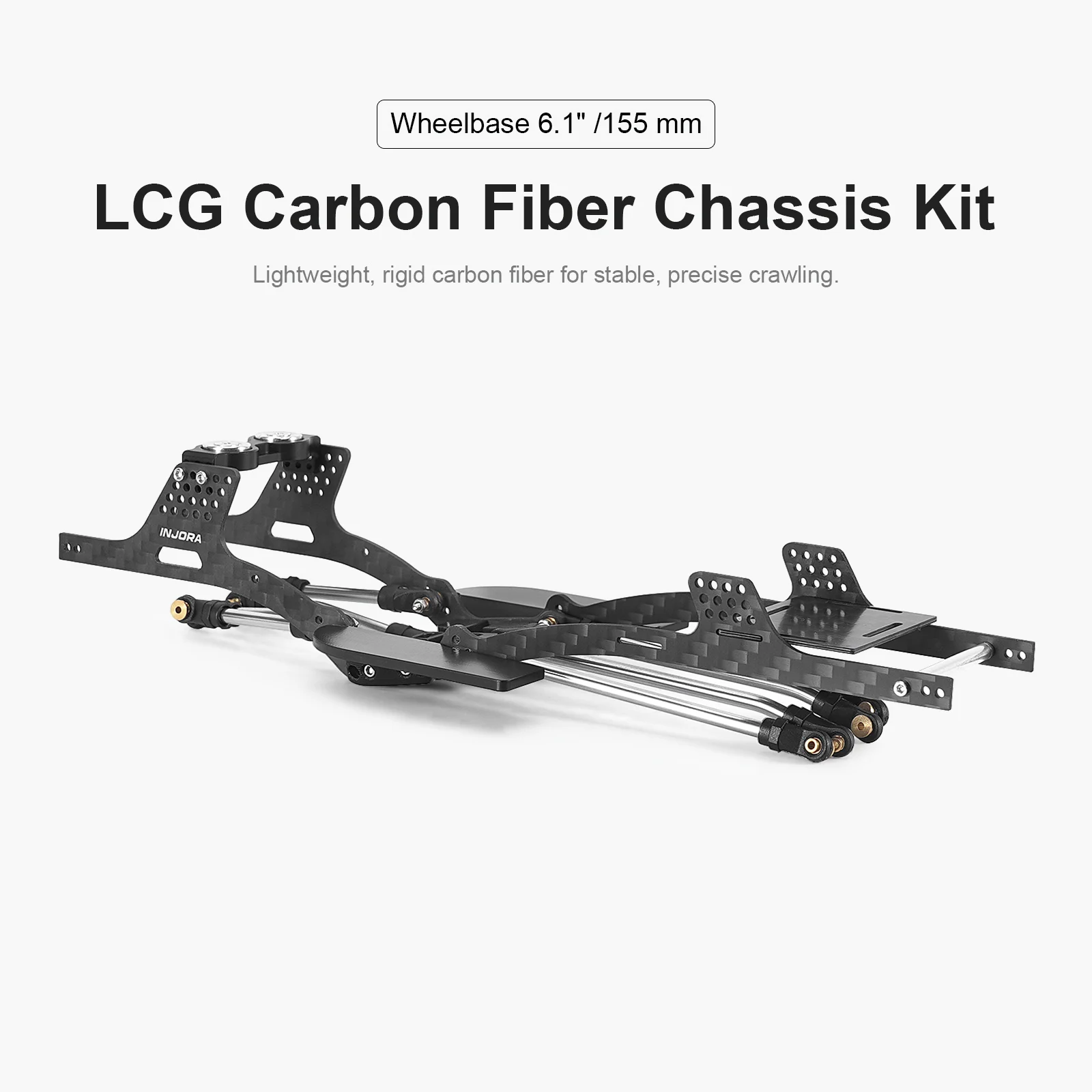 INJORA Carbon Fiber LCG Chassis Kit for 1/24 SCX24, 155mm Wheelbase, 12° Skid Angle