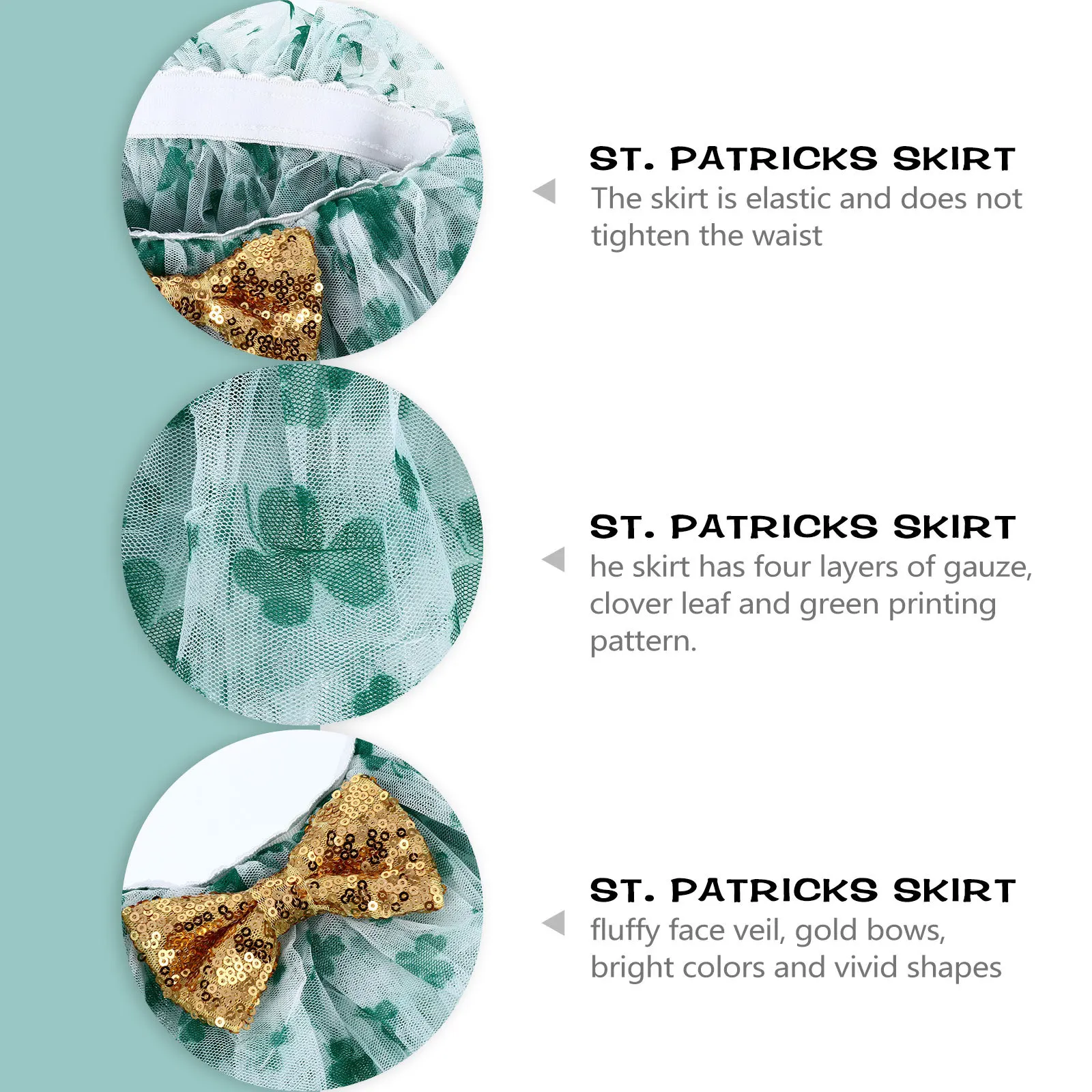 

1Pcs Butterfly Knot Tutu Skirt Green Layered Gauze Design St Patrick's Day Costume for Kids Festive Clover Pattern Party Wear