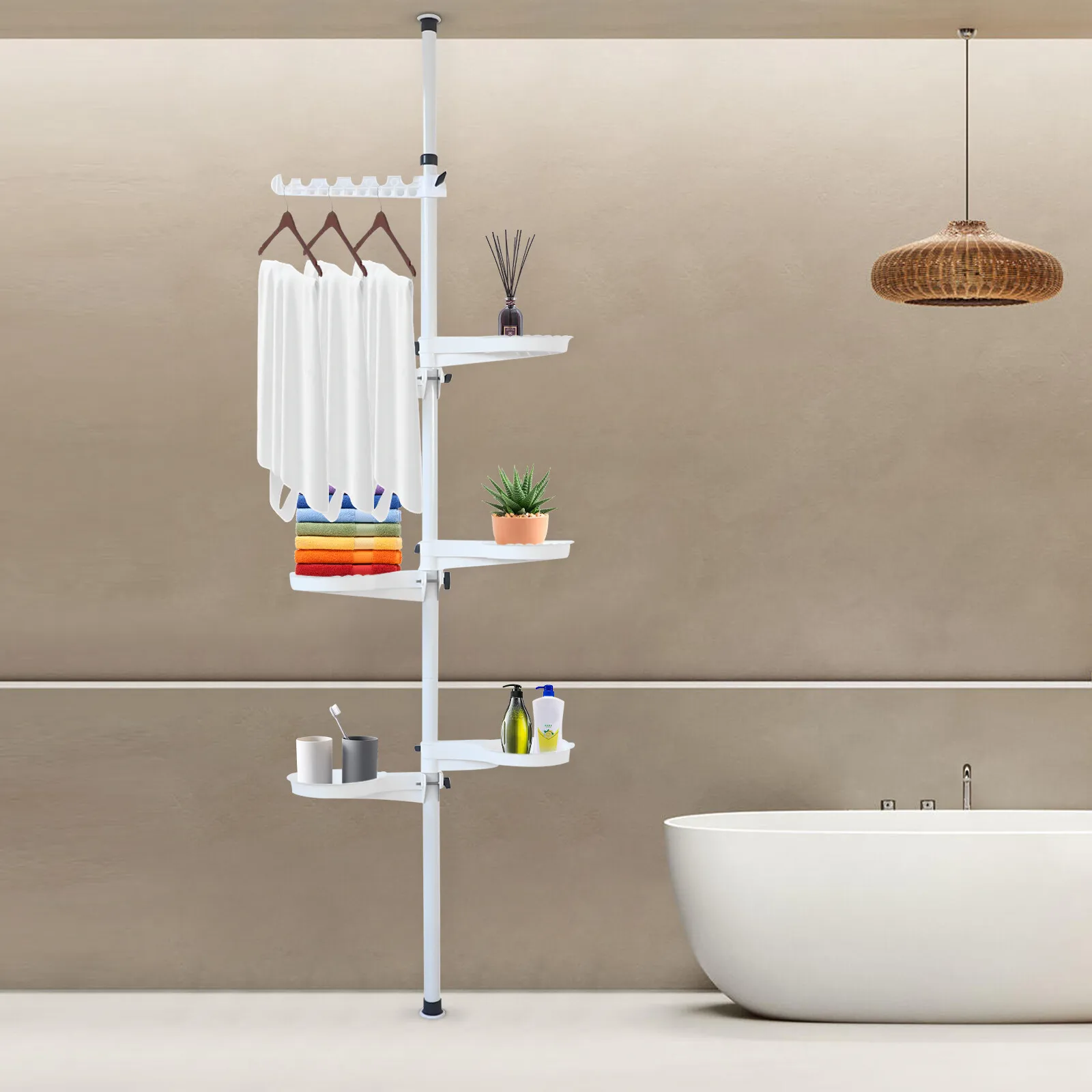 

White Indoor Plant Stand Steel+Plastic - Electrostatic Spraying Process&Multi-Layer Trays+Hanging Rack, 22.05Lbs Each Tray Load