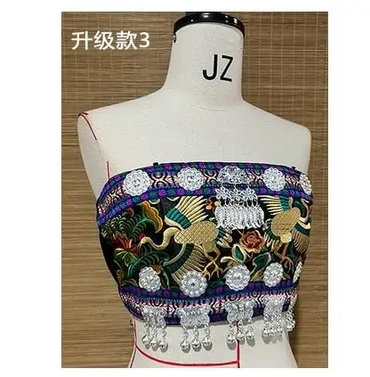 Miao Dance Performance Ethnic Minority Embroidered Clothing Belly Pocket Silver Vest