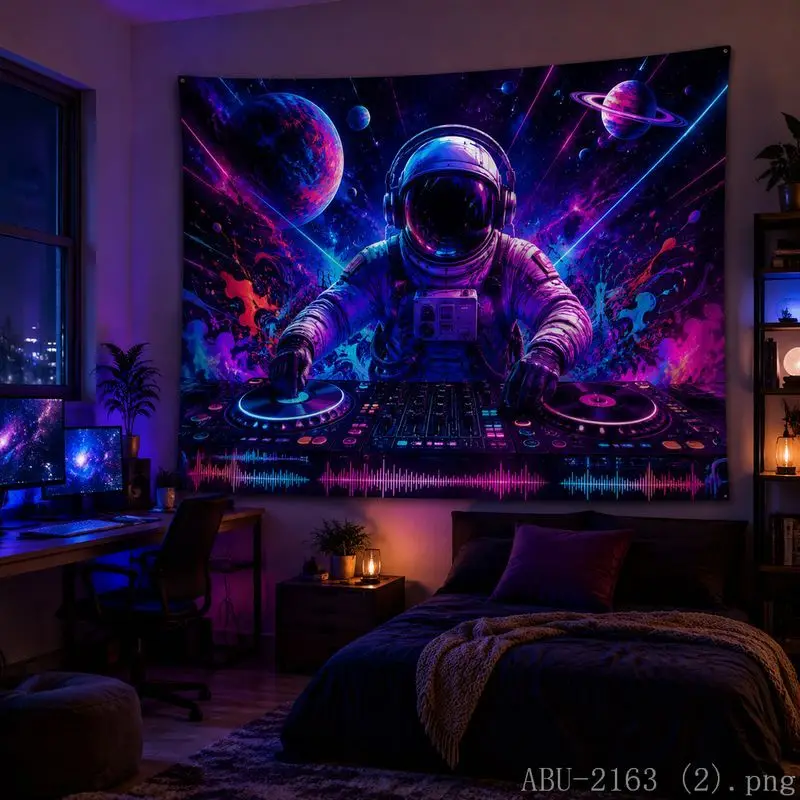 Fluorescent Astronaut Nebula Tapestry Psychedelic Fantasy Space Wall Mounted e-Sports Room Bedroom Dormitory Home Wall Decor