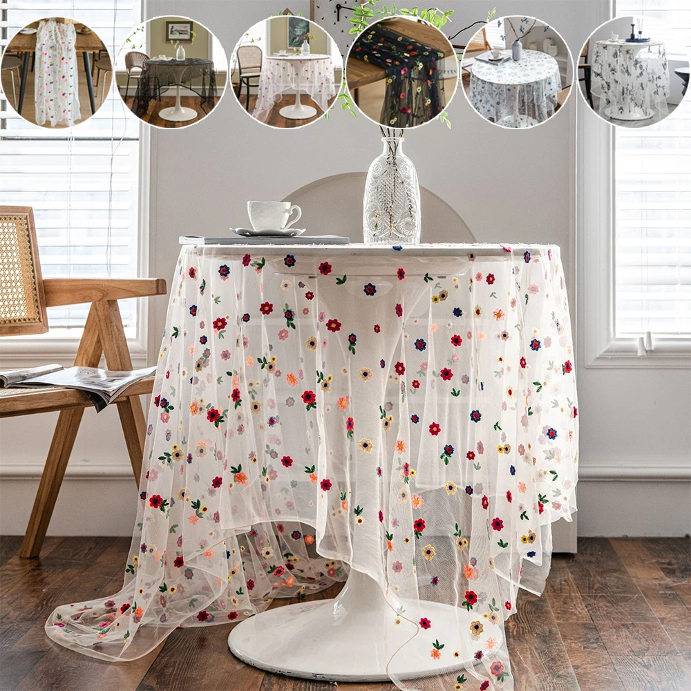 

1PC Rustic Embroidered Lace Tablecloths Transparent Elegant Polyester Rectangular Table Covers for Round Table Wedding 레이스 테이블보