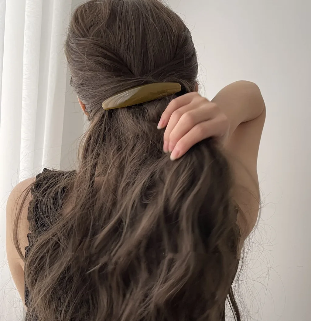 Korean Simple Solid Color Acrylic Spring Hair Clip Elegant Oval Geometric Ponytail Hairgrip Hairpin Women Girls Hair Accessories