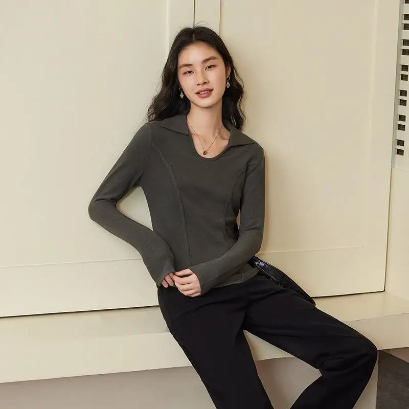 

Women's Warm Long Double-Sided Base irt Collar Lace Top Winter Faion Ladies' Premium Quali Silk Blend Regular Sve Le...