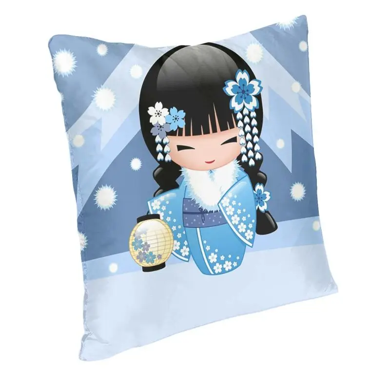 Custom Luxury Winter Kokeshi Doll Throw Pillow Cover Decoration Japanese Geisha Kimono Girly Cushion Cover 45x45cm Pillowcover
