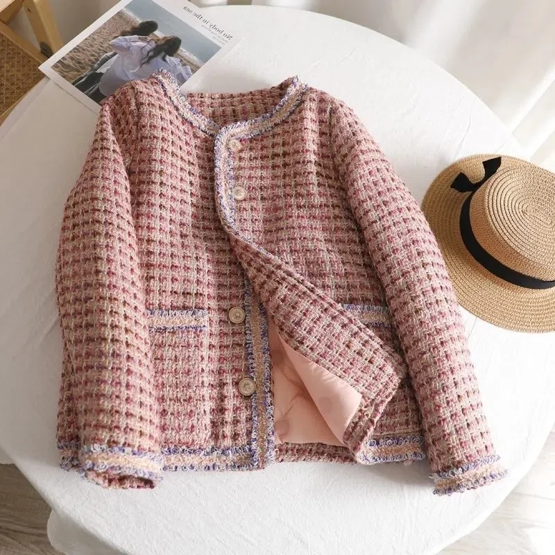 

Celebrity Exquisite Plaid Tweed Down Cotton Jacket New Warm Women Winter 2023 Coat