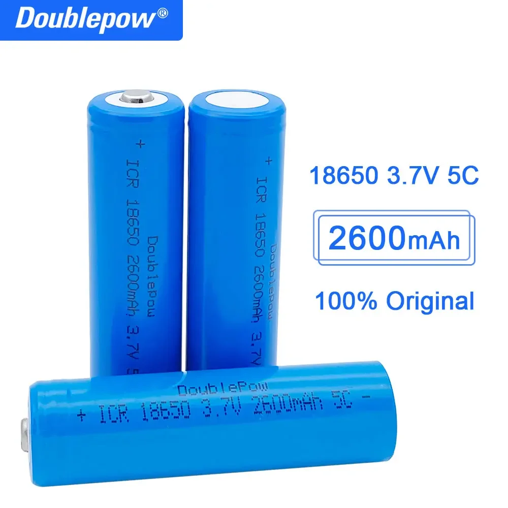 Doublepow  18650 battery 3.7v 2600mah 18650 rechargeable lithium battery for flashlight batteries