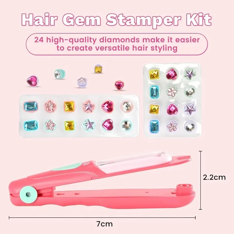 Girls Toys Hair Styling Tool with Reusable Shining Diamonds Pretend Play Toy Gift Hair Gem Stamper Kit Blingling Hair Jewels