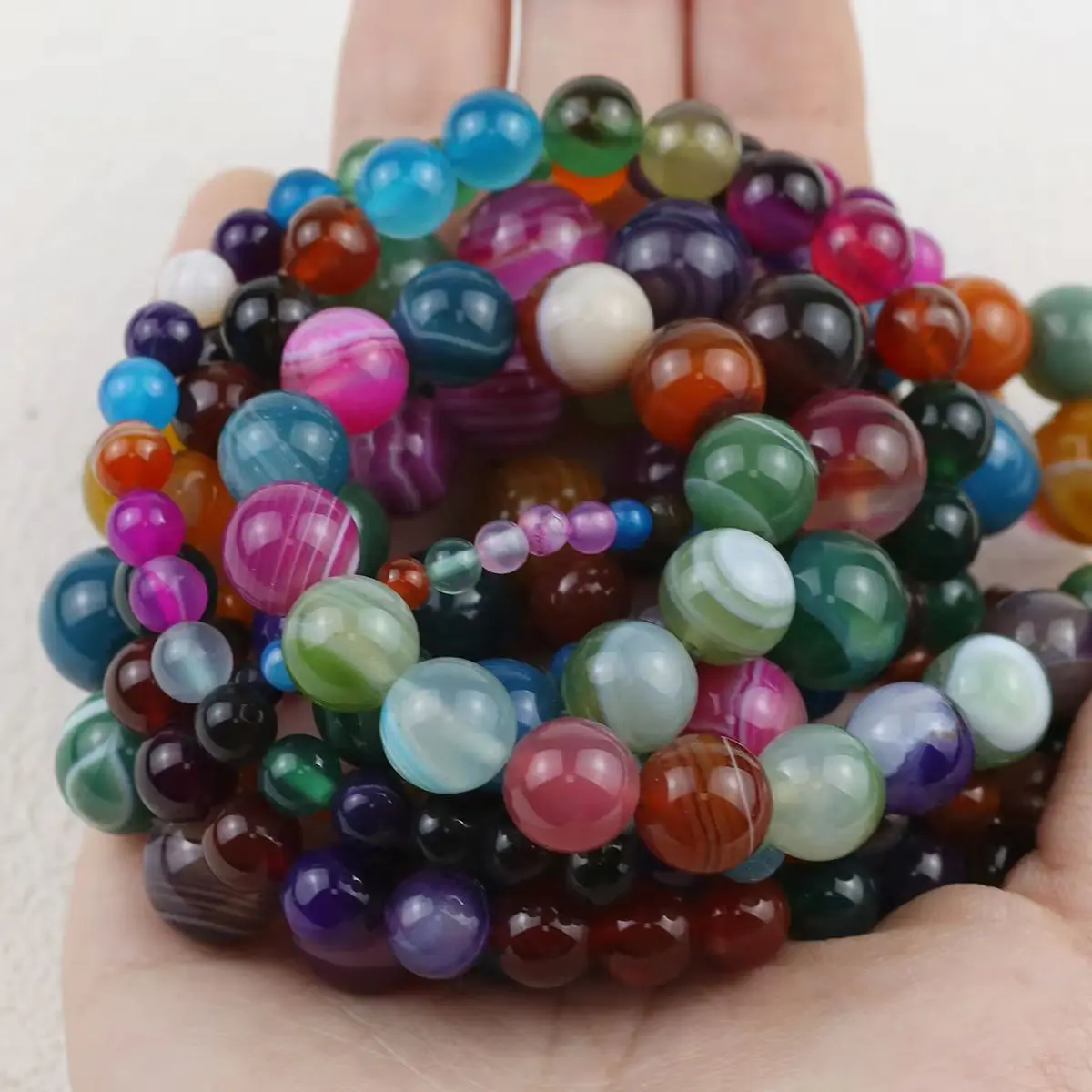 4/6/8/10/12mm Natural Multicolor Banded Agate Round Beads Striped Stone Loose Beads for DIY Necklace Bracelet Jewelry Marking