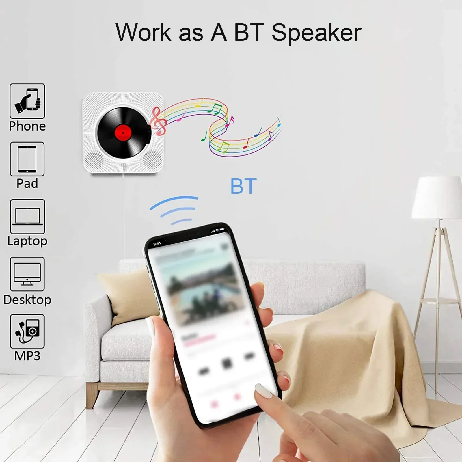 

Portable CD Player Bluetooth Speaker Stereo CD Players LED Screen Wall Mountable CD Music Player with IR Remote Control FM Radio