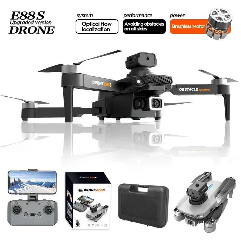 E88S Rc Drone 4K Wide HD Camera Obstacle Avoider Brushless Motor Height Fixed Remote Control Foldable Quadrotor