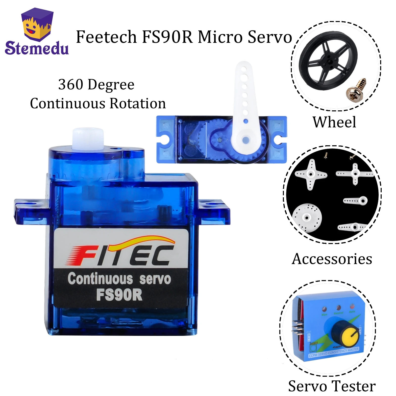 1/2/4/10/15PCS 4.8-6V 1.5KG Feetech FS90R Micro Servo Motor 360 Degree Continuous Motor Rotation Micro For Robot RC Car Arduino