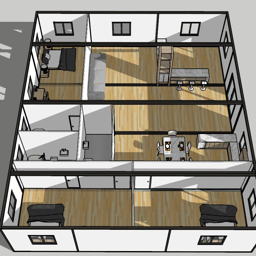 منزل أمريكي جاهز عالي الجودة، حاوية قابلة للتوسيع بطول 20 قدمًا مع 3 غرف نوم وحمام #2