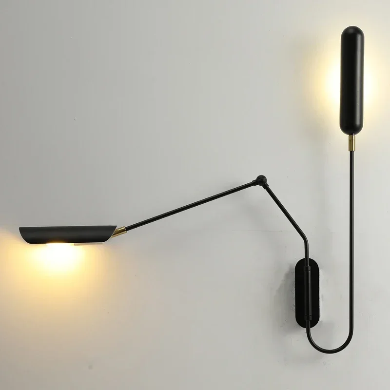 

Modern Black Minimalist Wall Light Adjustable Long Arm Lamp for Bedroom Reading Bedside Lamps Living Room Wall Decor Lighting