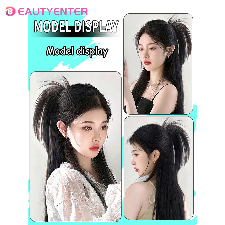 BEAUTYENTER Synthetic Horsetail Wig Female Fluffy Lazy Wind Fountain Half Tied Horsetail Spicy Girl Shuttlecock Head Grab Clip