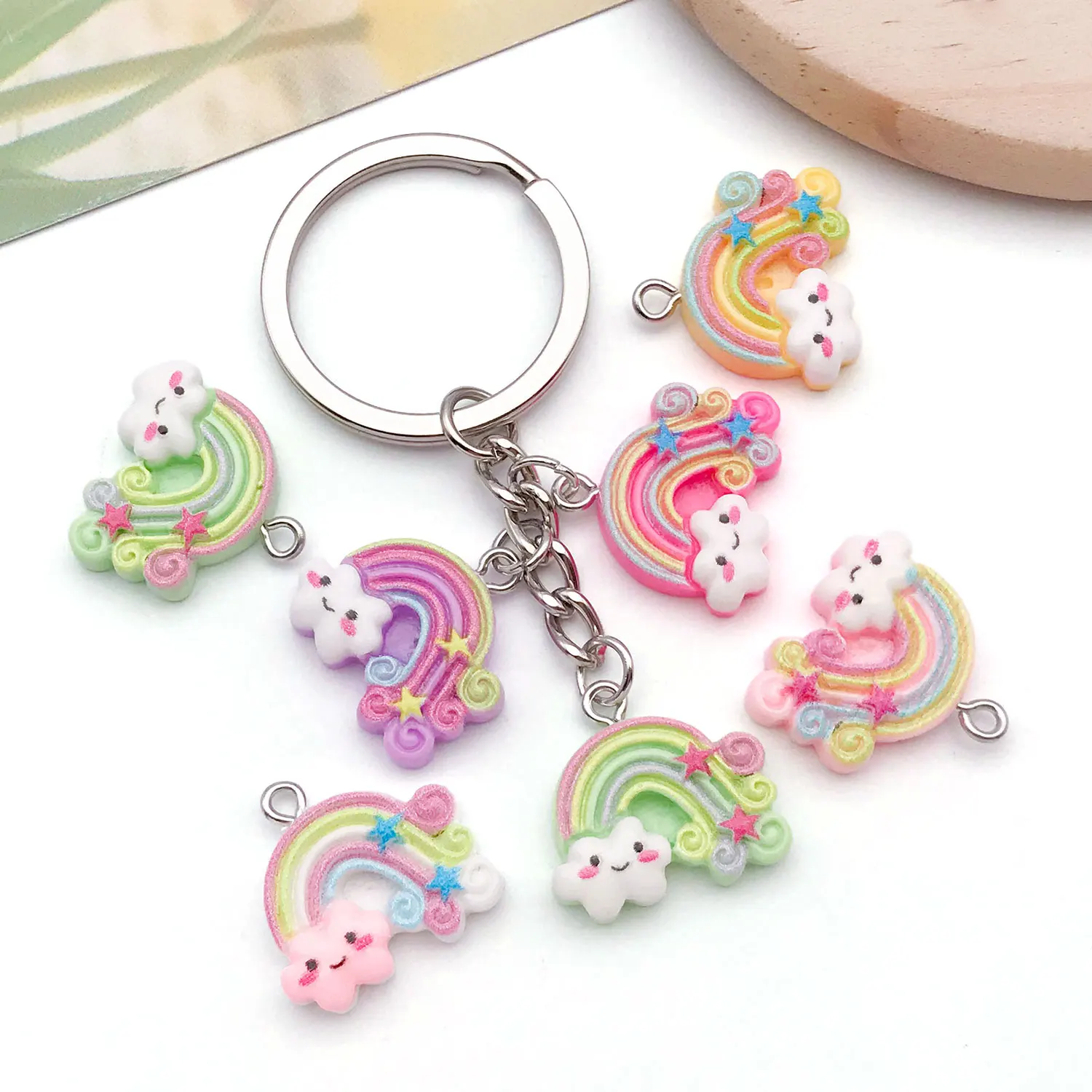 6/12pcs Resin Rainbow Cloud Pendants - Suitable for DIY Jewelry, Cream Glue Phone Charms and Cup Decorations - view 3