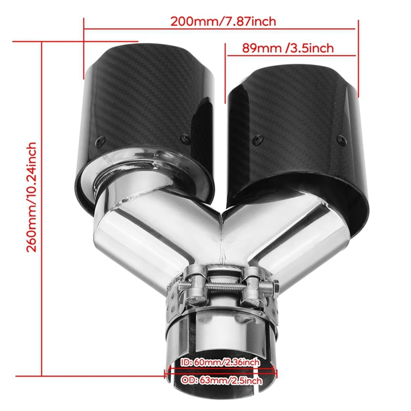 For BMW Gloss Black Upgrade Real Carbon Fiber Universal Tip Y Shape Double Exit Car Exhaust Pipe Mufflers Nozzle Decoration