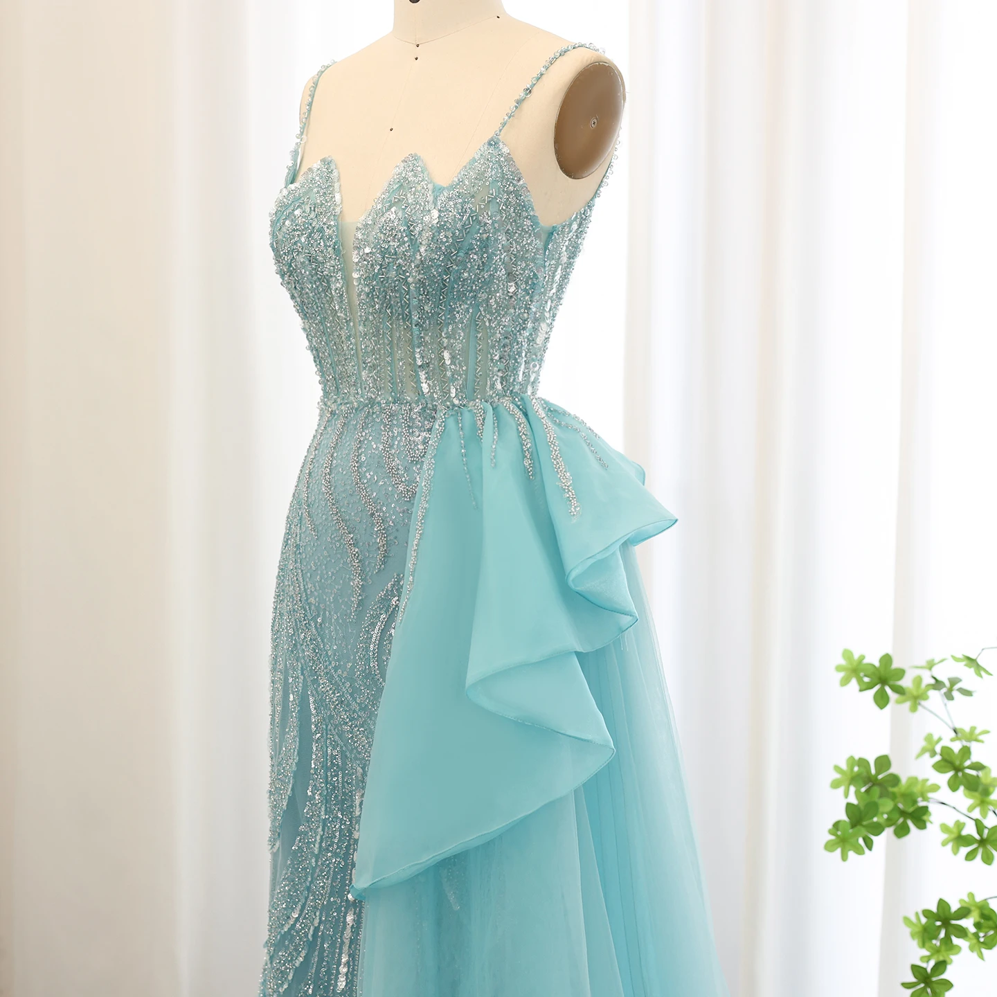 شارون سعيد الأشرطة حكيم الأخضر حورية البحر مساء اللباس مع تنورة الجانب الشق دبي المرأة ثوب حفل زفاف SS039 مخصص