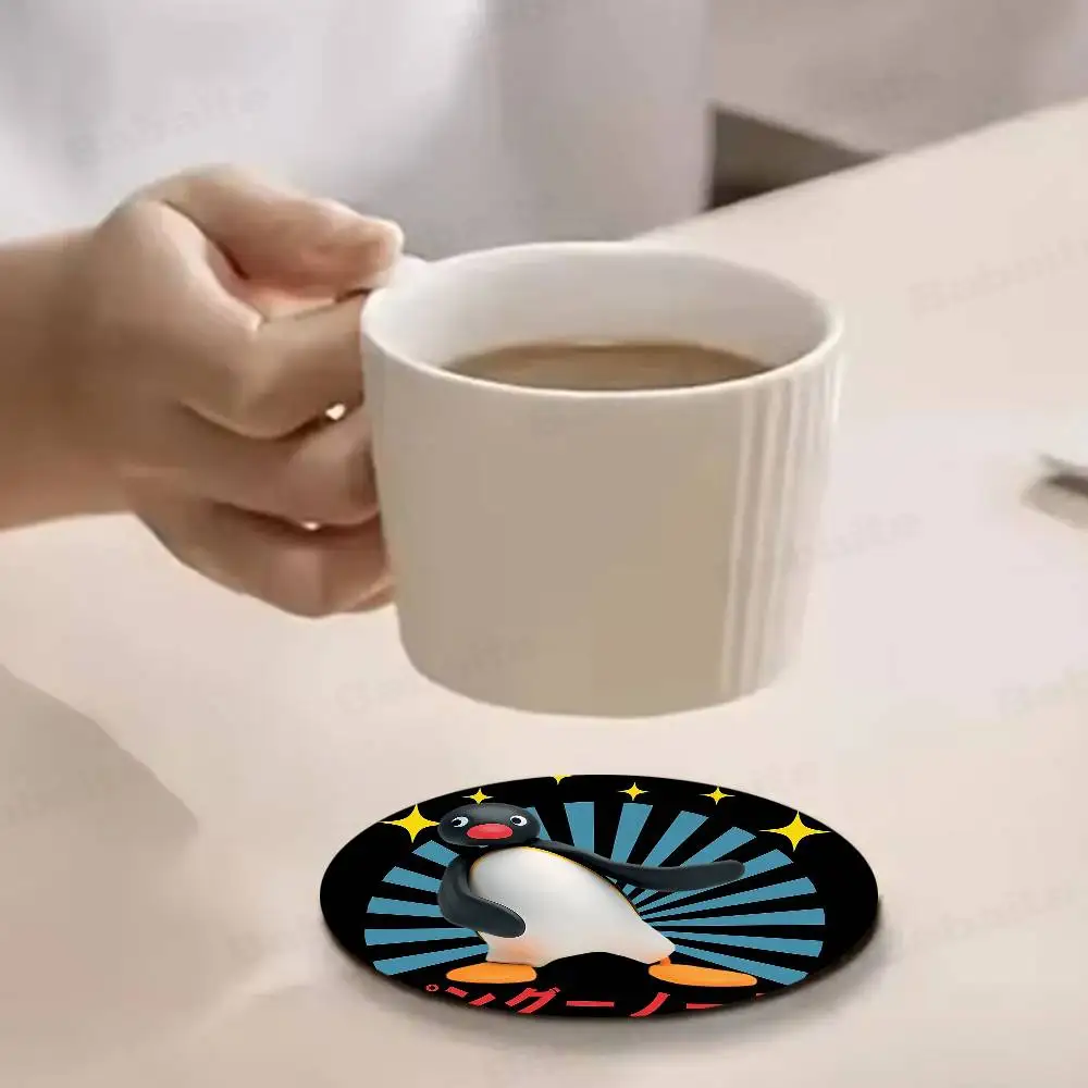 Cartoon Black Baby Penguin Pingu Themed Wooden Coaster Non-Slip Heat-Resistant Fun Dining Table Decoration Cafe Restaurant Gifts 6