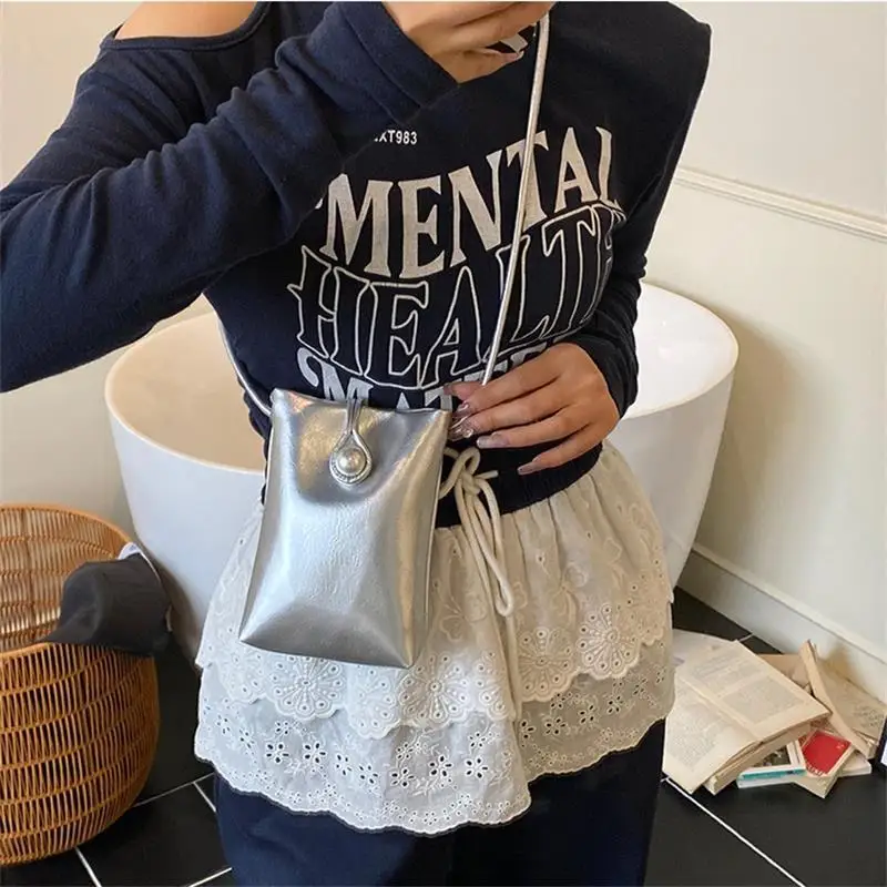 

Stylish Trendy Soft Leather PU Shoulder Bag Girly Mobile Phone Bag Crossbody Bucket Bag Women Simple Fashion Commuter Bags Gift