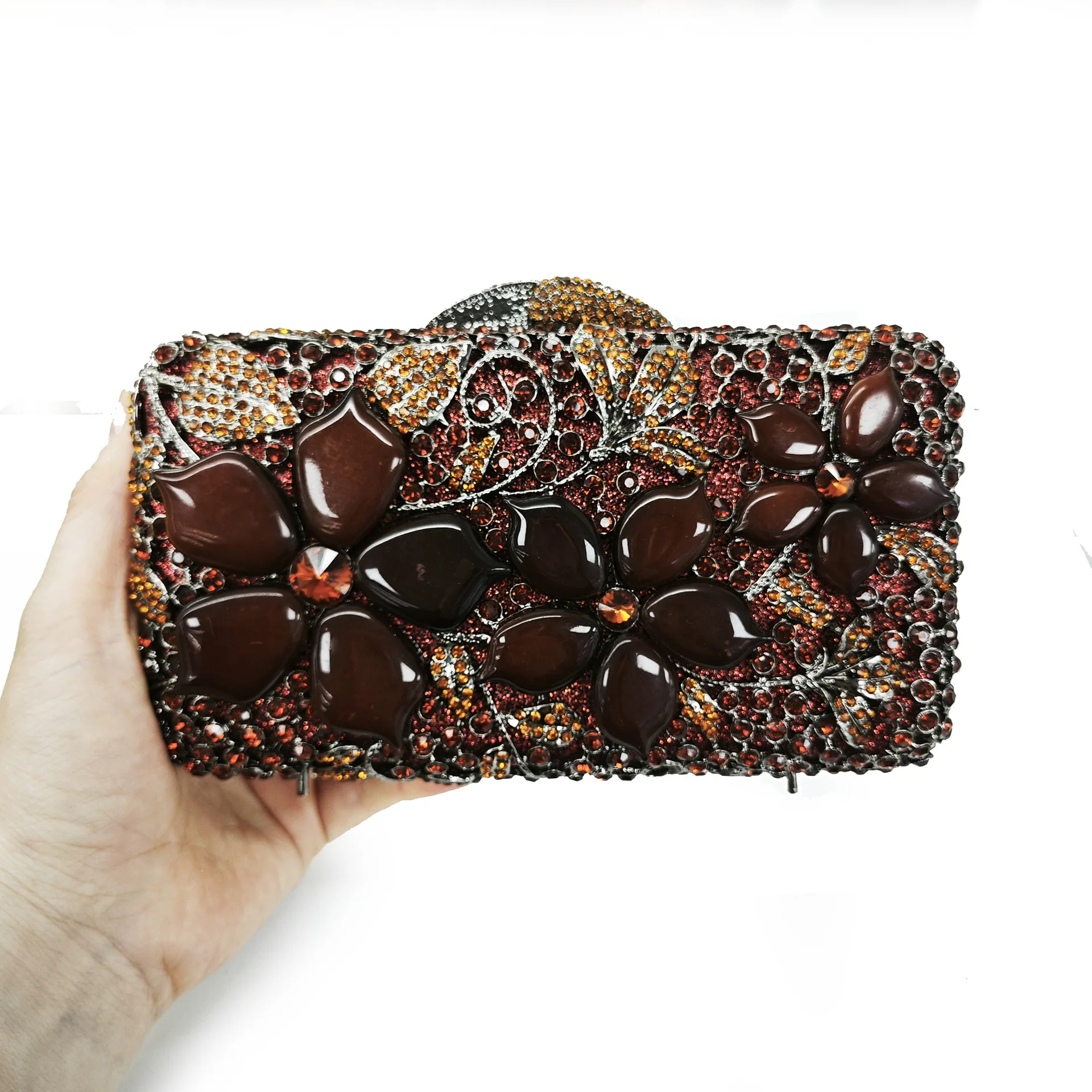 XIYUAN, bolso de lujo para mujer, bolso de noche con diamantes de Color café a la moda, bolso de fiesta de boda con cristales, bolso de mano nupcial con diamantes de imitación negros