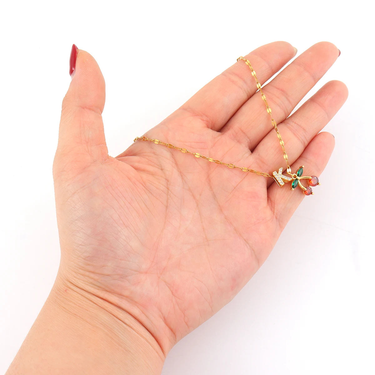 Vergoldete Kirsch-Halskette mit Initialen für Damen und Herren, Zirkon-Schmuck – Detail 3