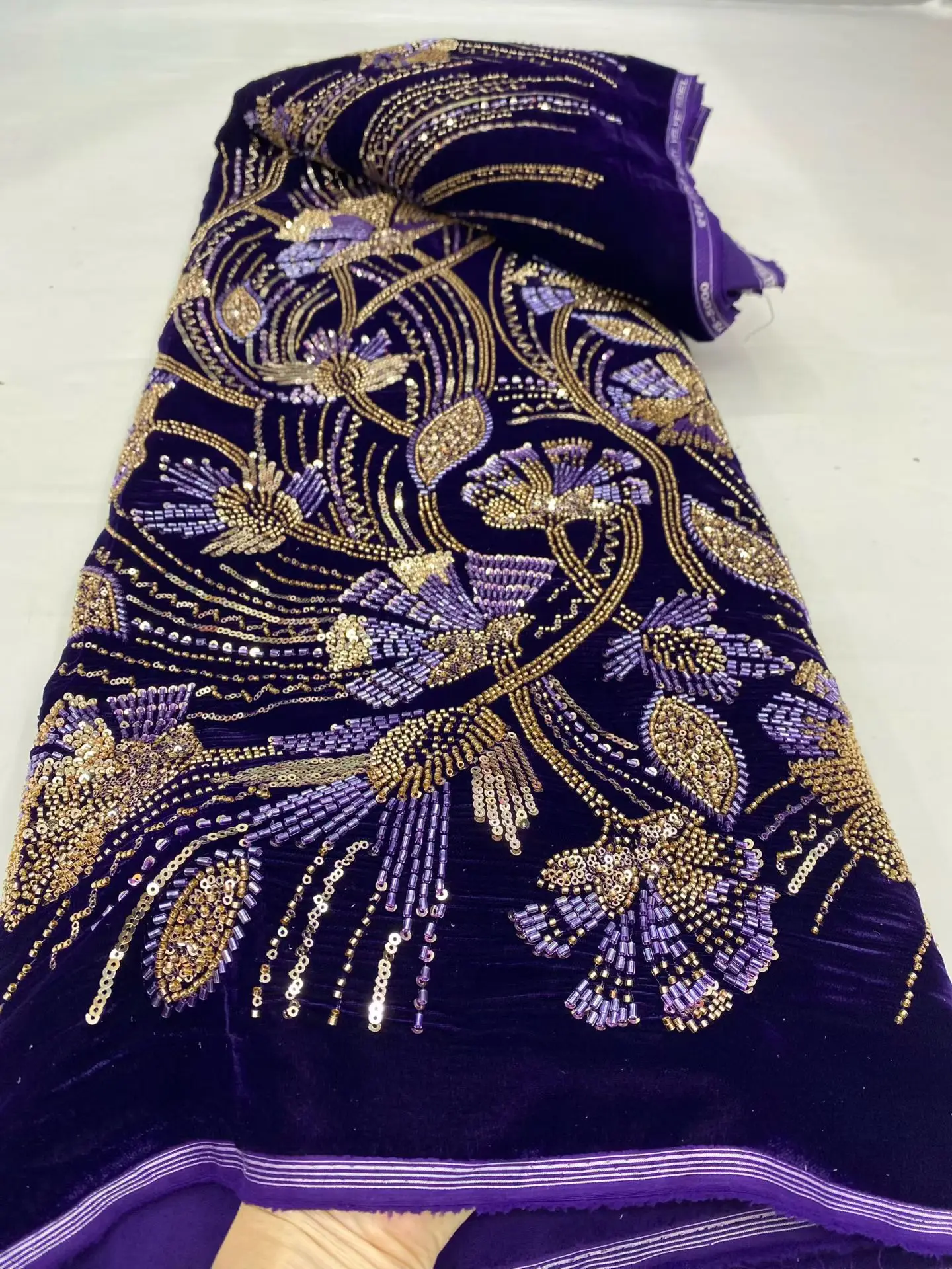 

2026African Nigerian Tulle Lace Fabric with Sequins Embroidery, Sewing Guipure, Velvet Prom Dresses, High Quality, 5Yards DP0499