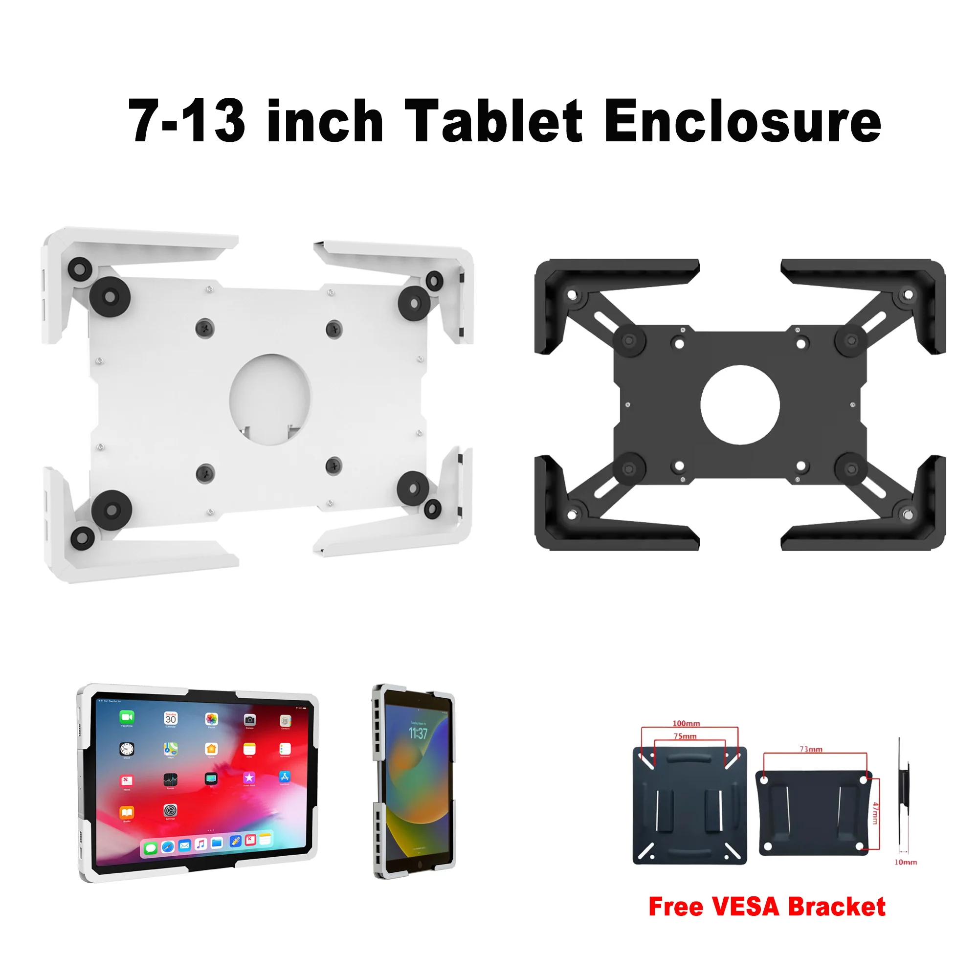 Wall Mount 7-13 Inch Tablet Enclosure Adjustable iPad Holder Android Tablet Bracket Wall Hanging Or Desktop Stand Holder