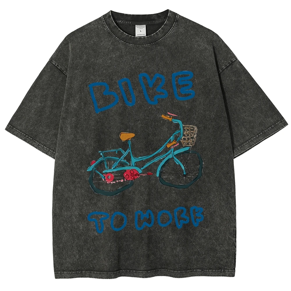 

Y2K Graphic T - Shirts Bike To Work Tee 100% Cotton, High - Quality Oversize Washed Tee Bicycle Print, Casual Y2K Vibe