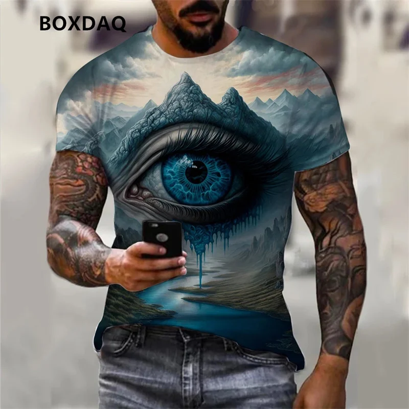 3D Eye Abstract Pattern Men's Gothic T-Shirts Summer Short Slevee 3d Print Street Oversized Tee 6XL Plus Size Loose Casual Tops