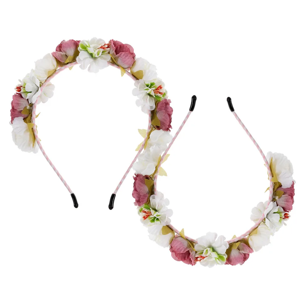 

2 Pcs Artificial Flower Headband Lightweight Wedding Bridesmaid Floral Crown Rose Hairband Fairy Accessories Stage Props