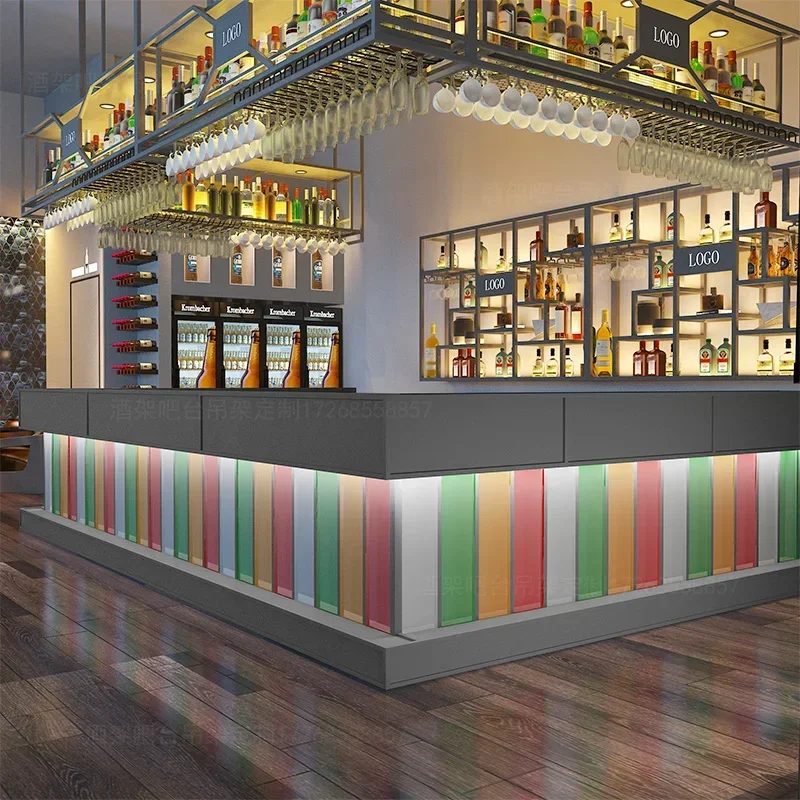 Wall Mounted Shelf Wine Rack Corner Liquor Display Metal Club Bar Cabinet Sets Commercial Home Furniture