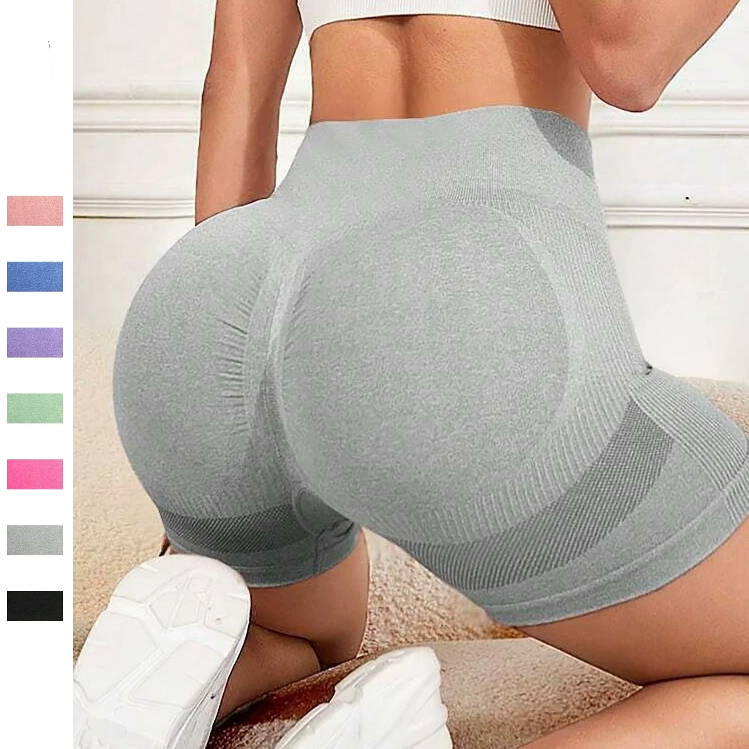 

Hot Sale Fitness Female Seamless High Waist Lift Hip Yoga Shorts Tight Body Sports Fitness Three Point Shorts Pant For Women