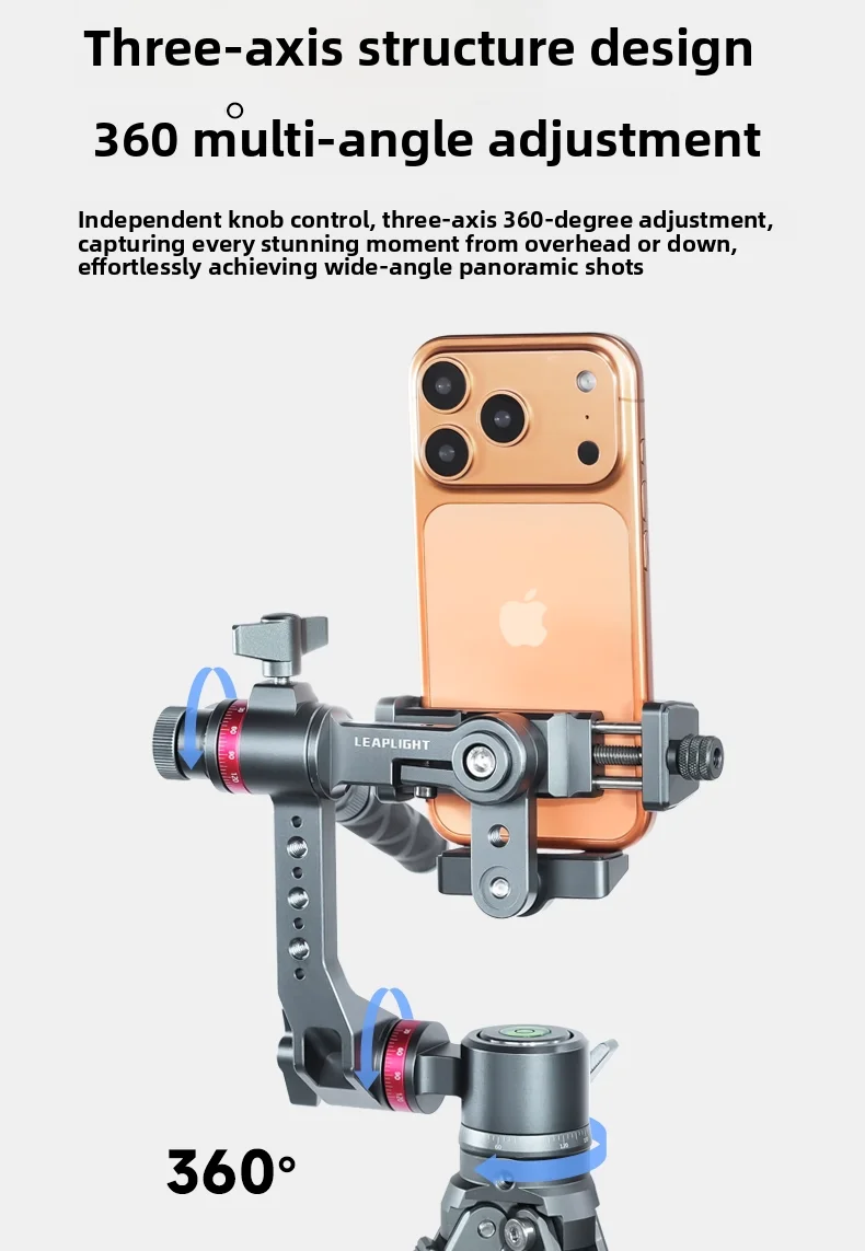 Leaplight LYR3 Gimbal Universal 3-Axis untuk Ponsel, Stabilisator dengan Kemiringan yang Dapat Disesuaikan, Rotasi 360 Derajat untuk Perekaman Video dan Siaran Langsung
