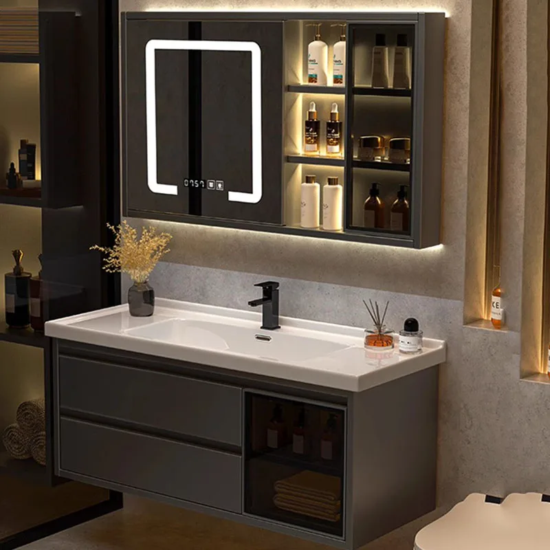 Wastafel Kayu Solid Lemari Kamar Mandi Keramik Vintage Vanity Penyimpanan Lemari Kamar Mandi Cermin Ringan Meuble Toilette Furniture