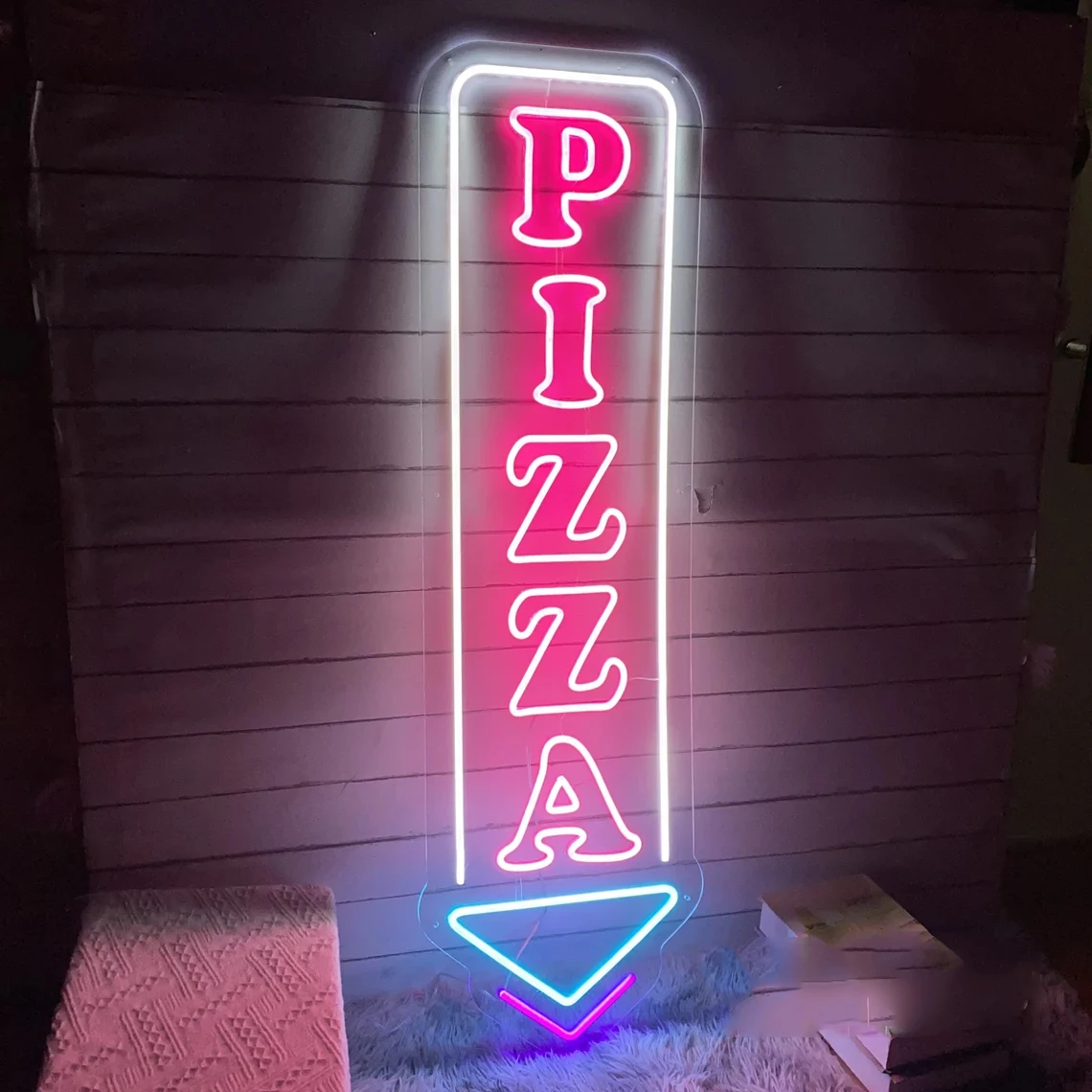 Pizza Arrow Neon Sign,Pizza Restaurant Neon Fast Food Home Wall Decor,Personalized Bar Kitchen Open Welcome Sign