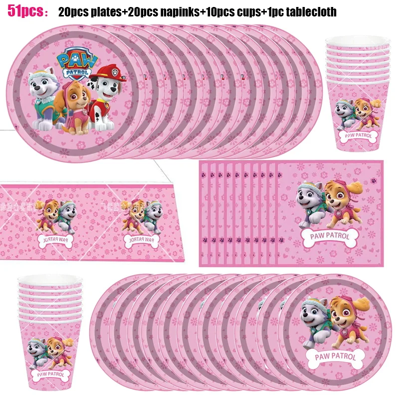 Paw Patrol Birthday Party Decorations Skye Pink Paper Plates Cups Napkins Tableware Balloons for Kids Baby Shower Party Supplies