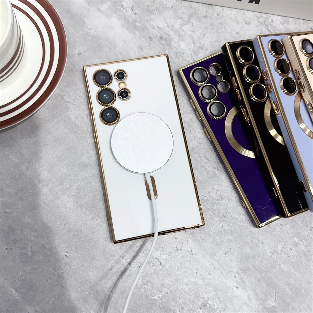 حافظة Magsafe من السيليكون المغناطيسي الفاخر لهاتف سامسونج جالاكسي S25 S24 S23 S22 S21 Ultra Plus Candy 6D تصفيح شحن لاسلكي Funda