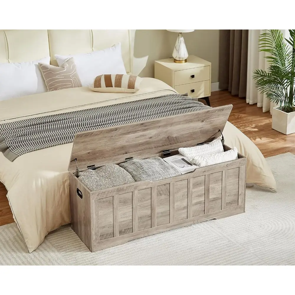 Cómoda de almacenamiento extragrande, banco con bisagras de seguridad, almacenamiento de zapatos, capacidad de 220 lb, fácil montaje, maletero de madera para dormitorio, Livi