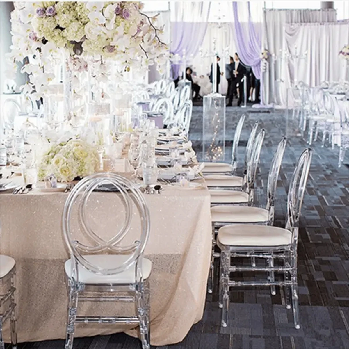 24pcs)Acrylic Transparent Crown Chiavari Crystal Dining Chairs for Wedding