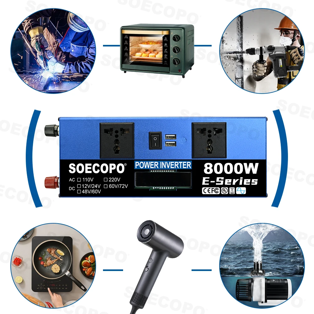 SOECOPO 8000W Peak Solar Kit Panels 100A Intelligent Controller 12V To 110V 220V Inverter Rade 1000W for Boat RV Camp Home Use