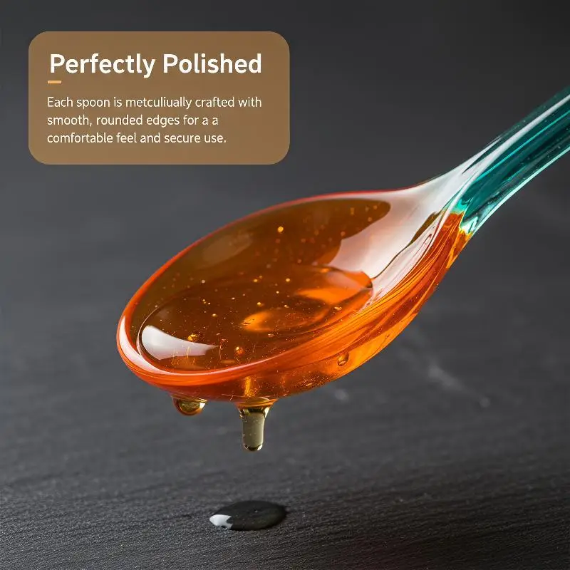 Short Handle Cute Colorful Glass Dessert Spoon INS Style Cold Heat Resistant for Kitchen Yogurt Pudding Use