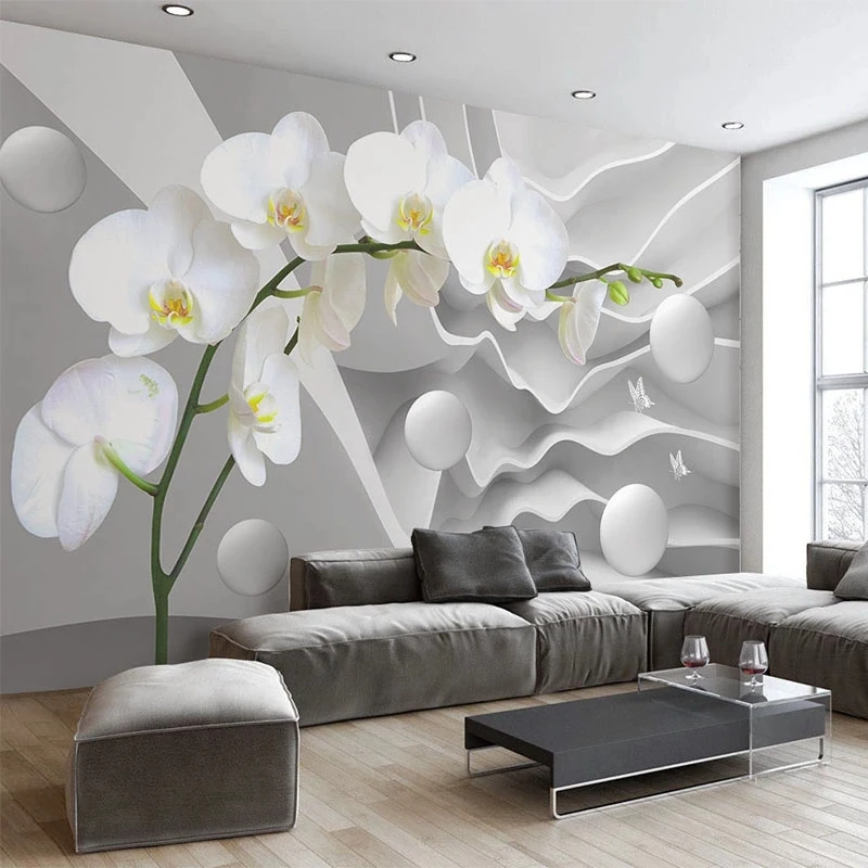Customized Spatial Extension 3D Wallpaper Relief Butterfly Orchid Ball Mural Living room TV background wall bedroom restaurant